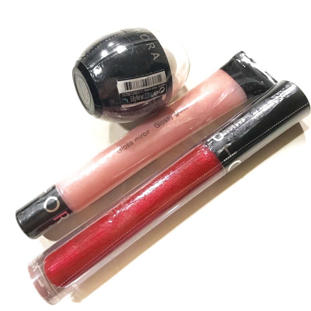 3 Sephora LIP GLOSS Pink Candy Cherry Red Lip Balm